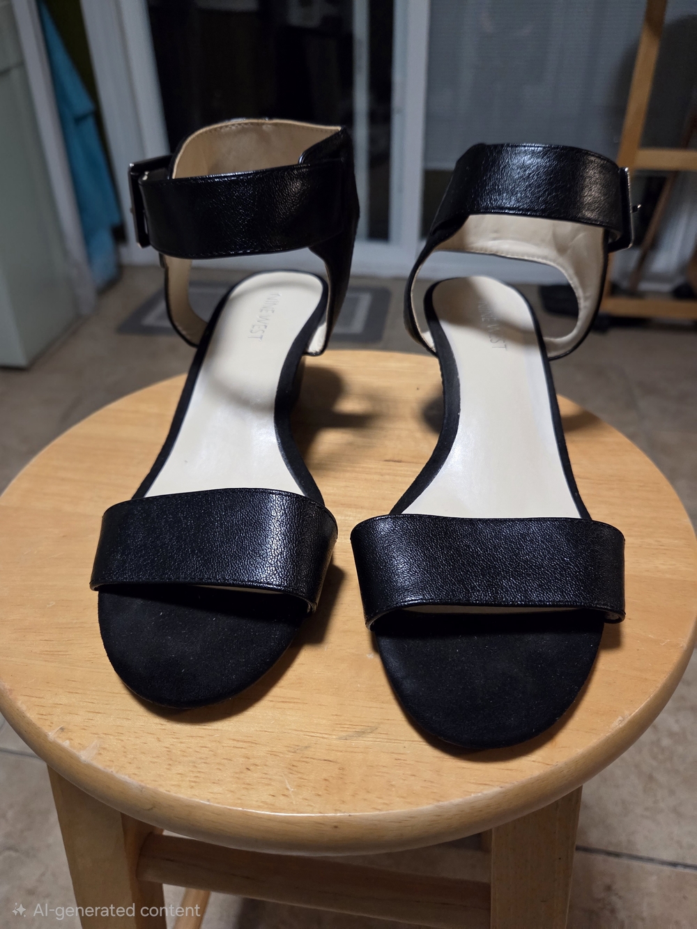 Nine West Black Ankle Strap Wedge Sandals Size 7M Low 2.5" Heel